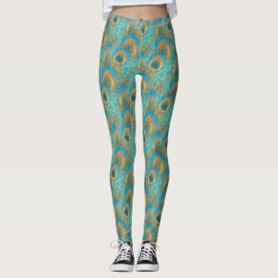 PixDezines Handdrawn H2 Peacock/Cobalt/Aqua Blue Leggings