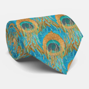 PixDezines Handdrawn H2 Peacock/Cobalt/Aqua Blue Neck Tie