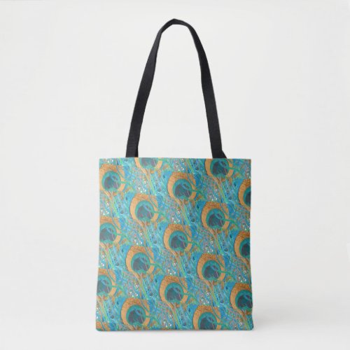 PixDezines Handdrawn H2 Peacock/Cobalt/Aqua Blue Tote Bag