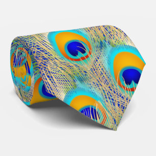 PixDezines Handdrawn Vector Peacock/Cobalt Blue Neck Tie