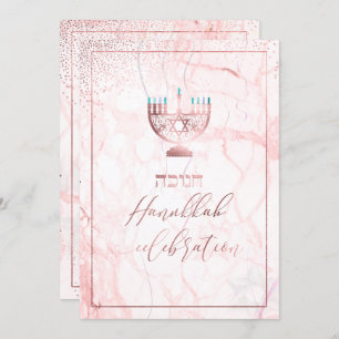 PixDezines Hanukkah Celebration, Rose Gold+Marble Invitation
