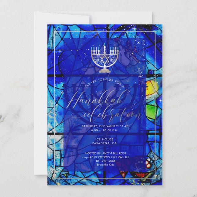 PixDezines Hanukkah Celebration, Stained Glass Invitation (Back)