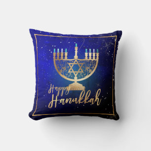 PixDezines Happy Hanukkah Temple Menorah Throw Pillow