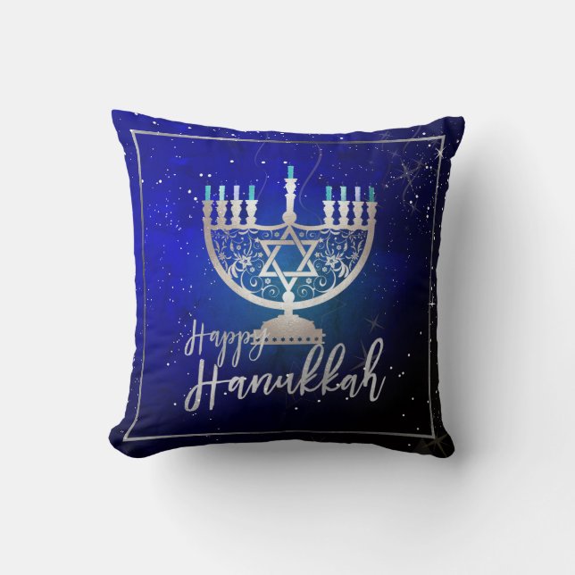PixDezines Happy Hanukkah|Temple Menorah Throw Pillow (Front)