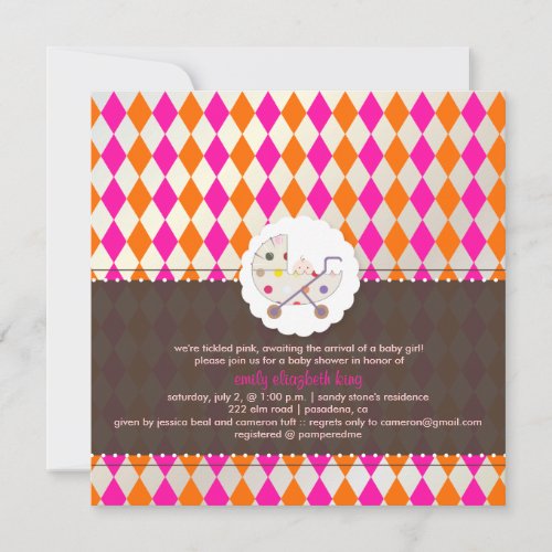 PixDezines harlequin/pink+orange/baby shower/DIY Custom Invitations