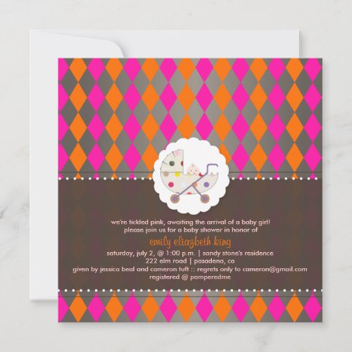 PixDezines harlequin/pink+orange/baby shower/DIY Custom Invitations