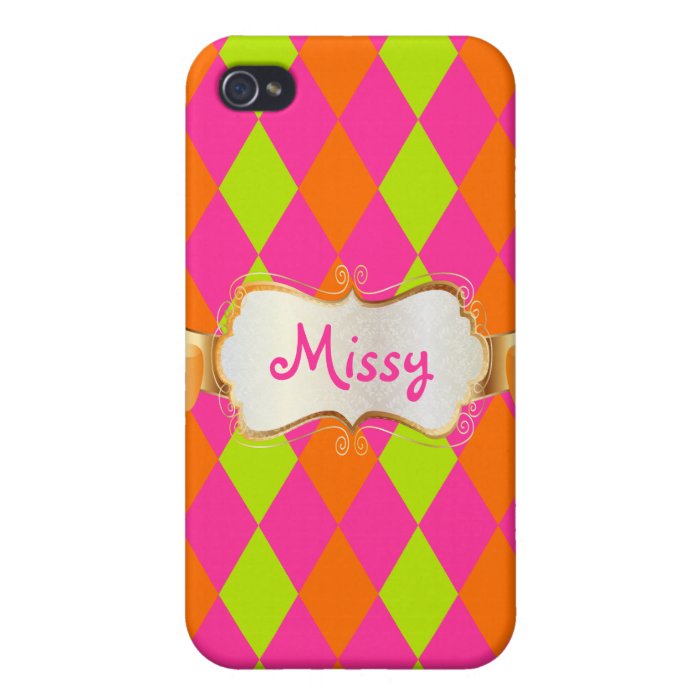 PixDezines Harlequin, pink+orange+neon green iPhone 4 Covers