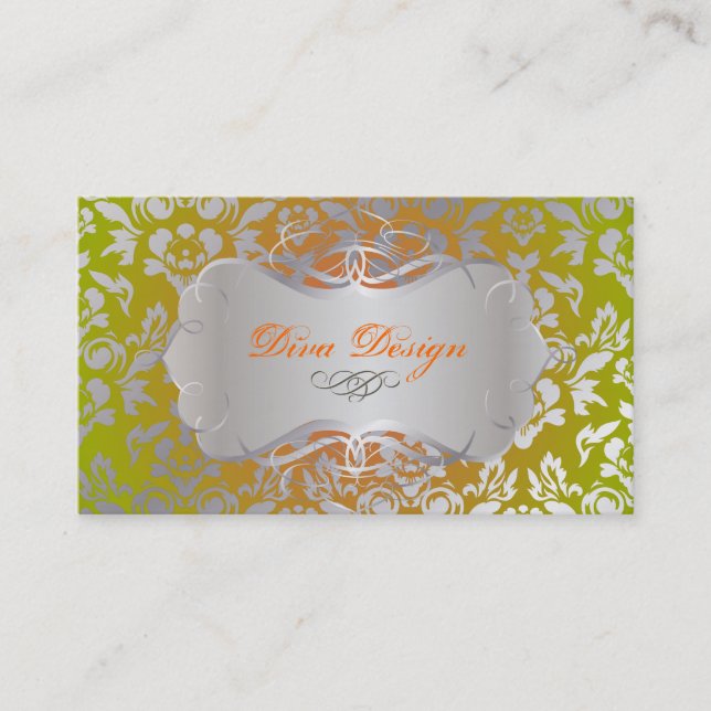 PixDezines Haute Coutour Damask, Faux Silver Business Card (Front)