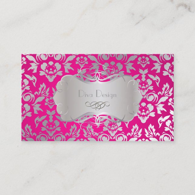 PixDezines Haute Coutour Damask, Faux Silver Business Card (Front)