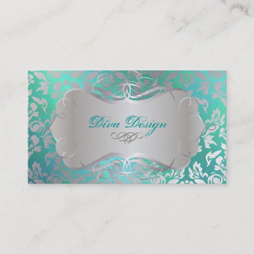 Customizable PixDezines Haute Coutour Damask, Faux Silver Business Card