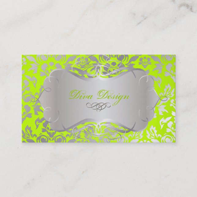 PixDezines Haute Coutour Damask, Faux Silver Business Card (Front)