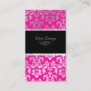 PixDezines Haute Coutour Damask, Faux Silver Business Card
