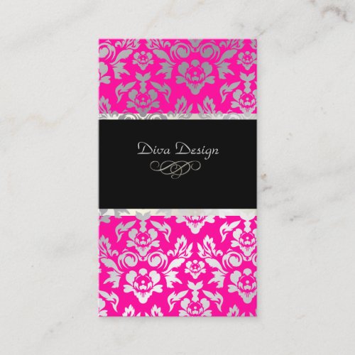 PixDezines Haute Coutour Damask, Faux Silver Business Card