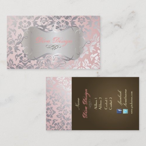 PixDezines Haute Coutour Damask, Faux Silver Business Cards
