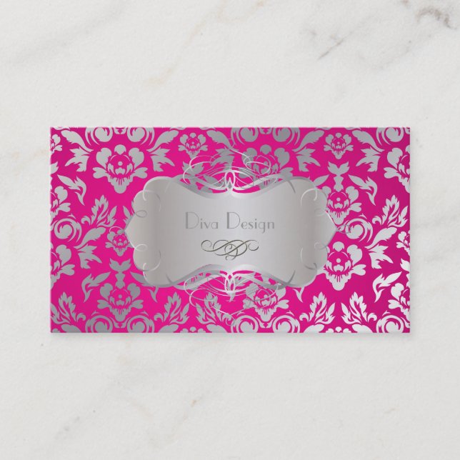 PixDezines Haute Coutour Damask, Faux Silver Business Card (Front)