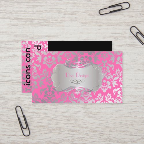 PixDezines Haute Coutour Damask, Faux Silver Business Cards