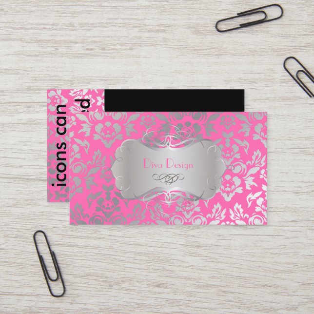 PixDezines Haute Coutour Damask, Faux Silver/DIY Business Card (Front/Back In Situ)