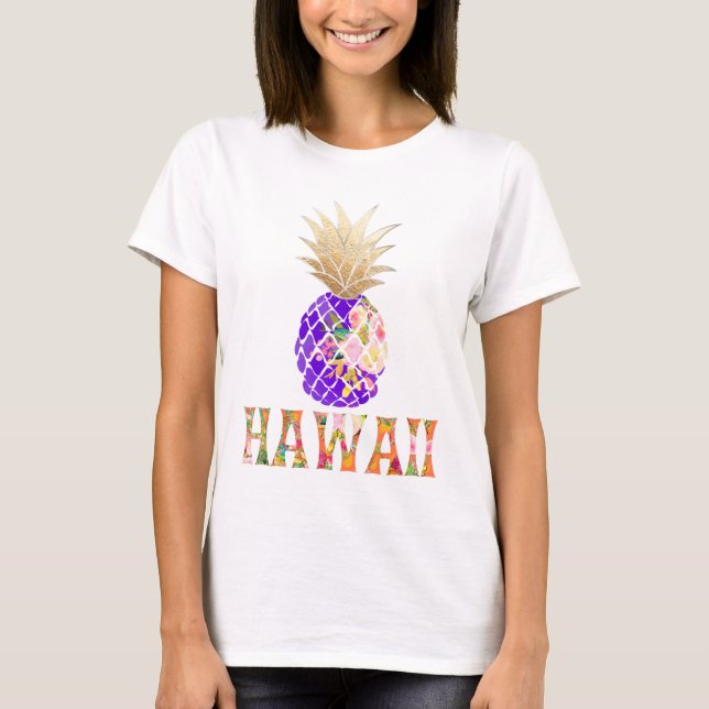 PixDezines Hawaii, Aloha Pineapple/Faux Gold T-Shirt (Front)