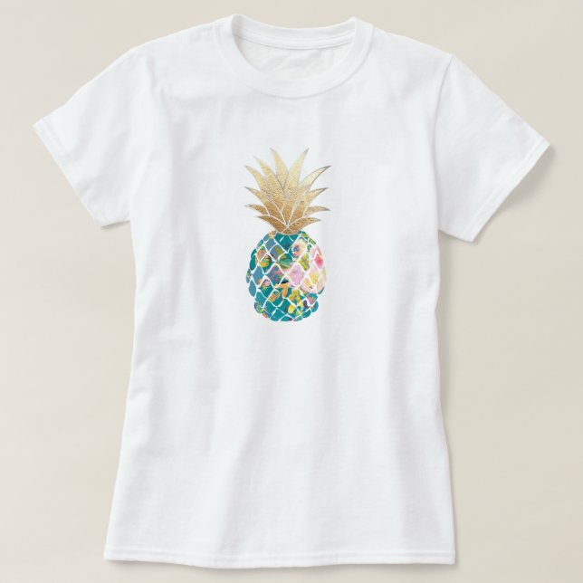 PixDezines Hawaii, Aloha Teal Pineapple/Faux Gold T-Shirt (Design Front)