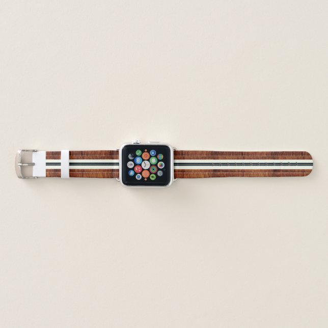 PIXDEZINES HAWAII, KOA WOOD SURFBOARD APPLE WATCH BAND (Front)