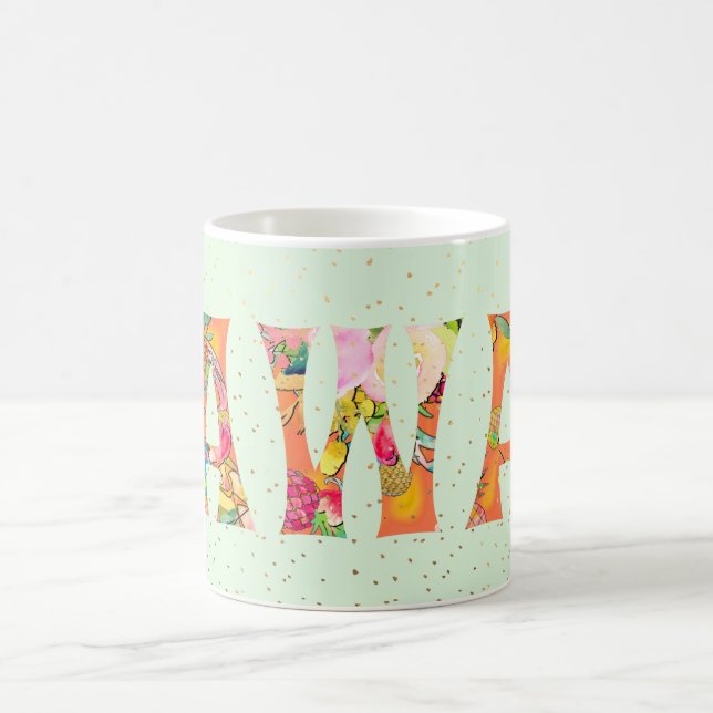 PixDezines Hawaii Pineapple Collage Watercolor Coffee Mug (Center)