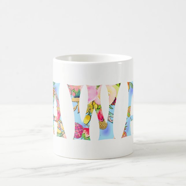 PixDezines Hawaii Pineapple Collage Watercolor Coffee Mug (Center)