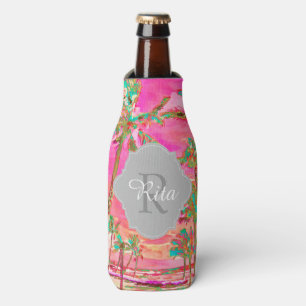PixDezines Hawaii/Vintage/Beach/Pink/Teal Bottle Cooler