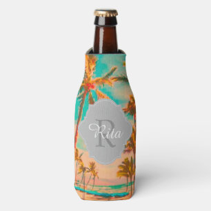 PixDezines Hawaii/Vintage/Beach/Teal Bottle Cooler