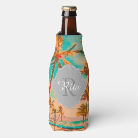 Pixdezines Hawaii/vintage/beach/teal Bottle Cooler