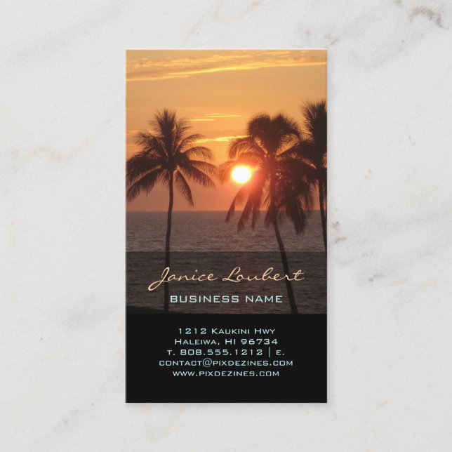 PixDezines Hawaiian Beach Sunset Business Card (Front)
