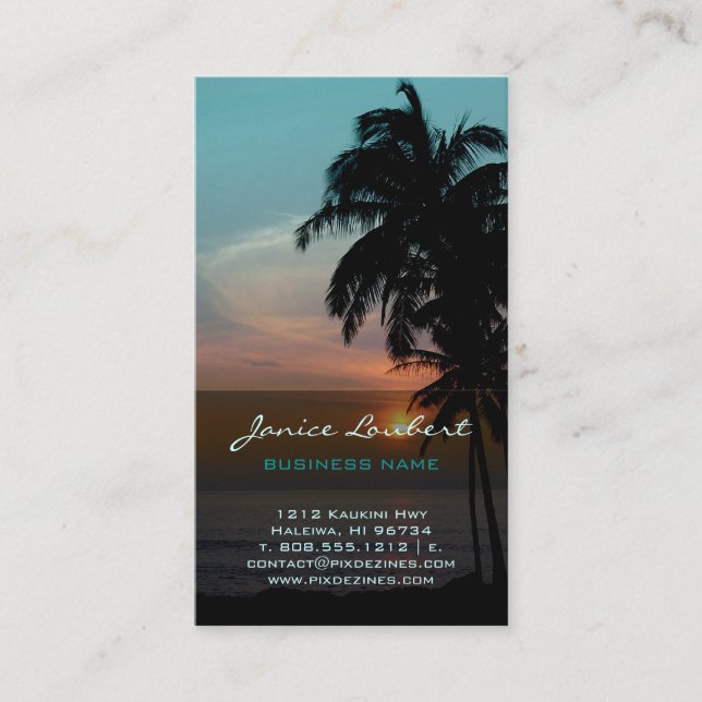 PixDezines Hawaiian Beach Sunset Business Card (Front)