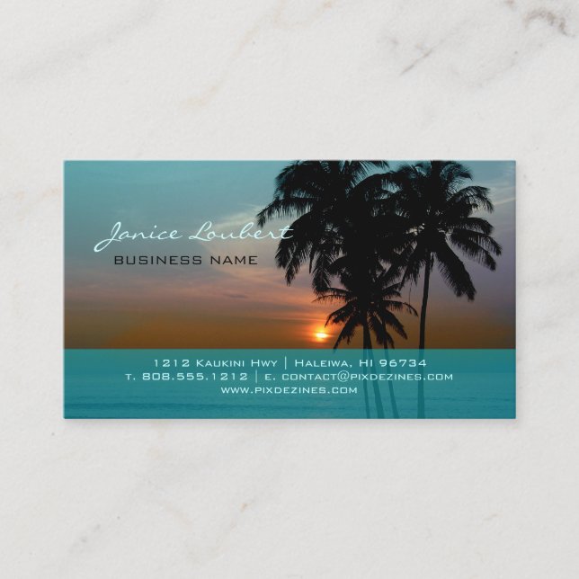 PixDezines Hawaiian Beach Sunset Business Card (Front)