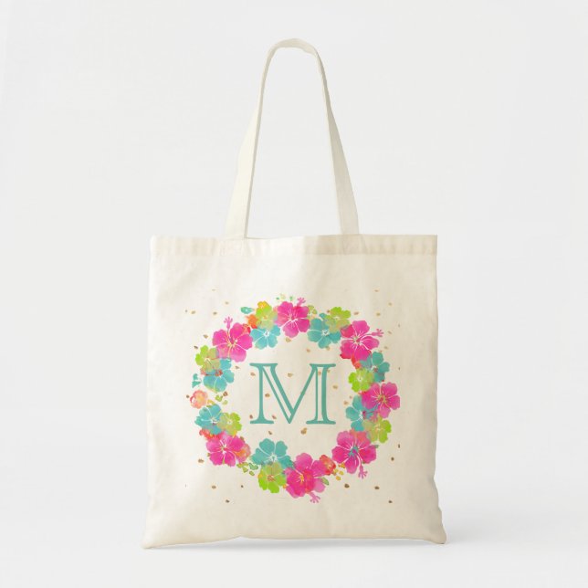 PixDezines Hawaiian Hibiscus Lei/Monogrammable Tote Bag (Front)