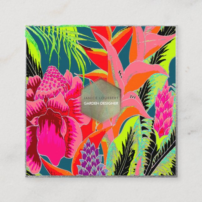 PixDezines  Hawaiian Jungle 3 - DIY Background Square Business Card (Front)