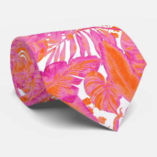 PixDezines Hawaiian Jungle Hot Pink Orange Neck Tie