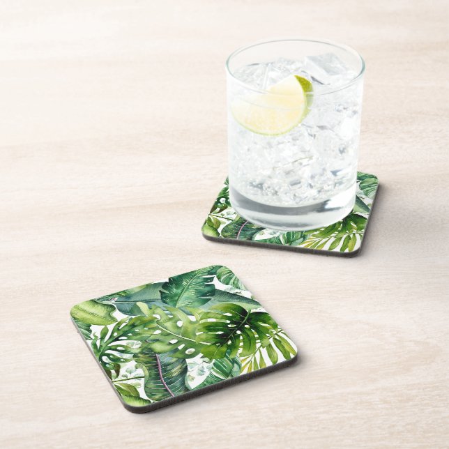 PixDezines Hawaiian Jungle Lush Green Foliage Beverage Coaster (Right Side)