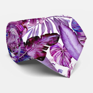 PixDezines Hawaiian Jungle Merlot Purple Foliage Neck Tie
