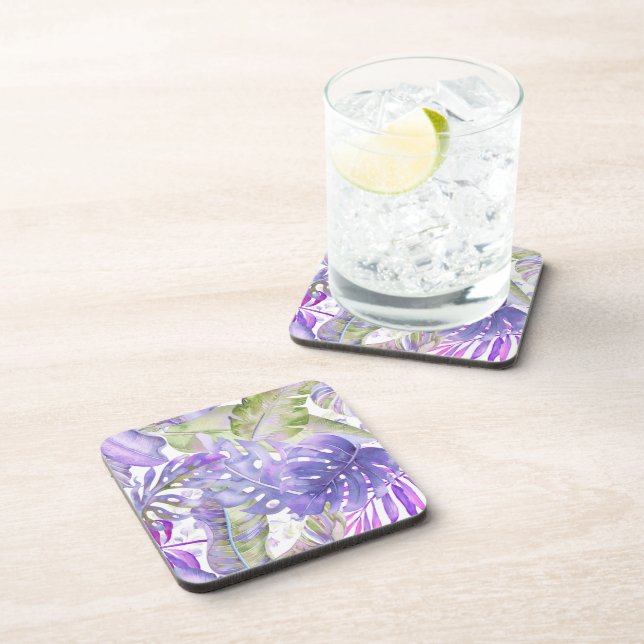 PixDezines Hawaiian Jungle Purple Green Foliage Beverage Coaster (Right Side)