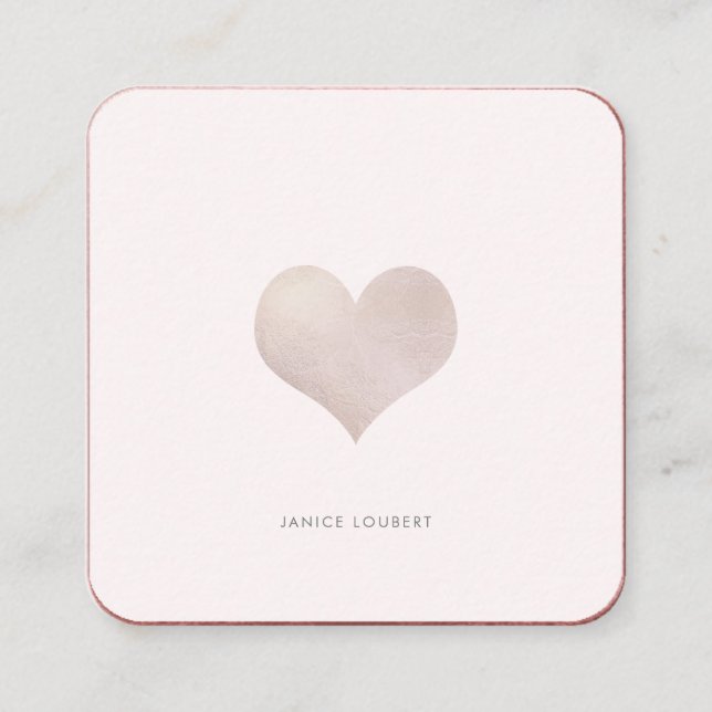 PixDezines Heart | Faux Metallic Blush Square Busi Business Card (Front)