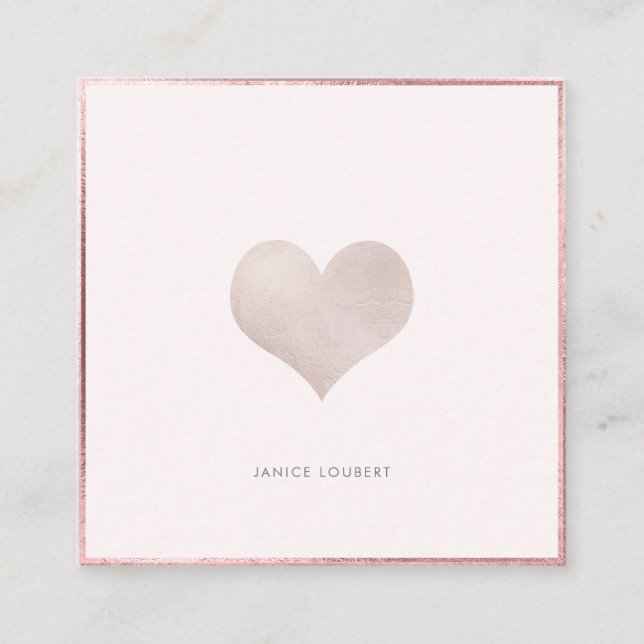 PixDezines Heart | Faux Metallic Blush Square Business Card (Front)