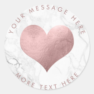 PixDezines HEART FAUX ROSE GOLD+MARBLE Classic Round Sticker