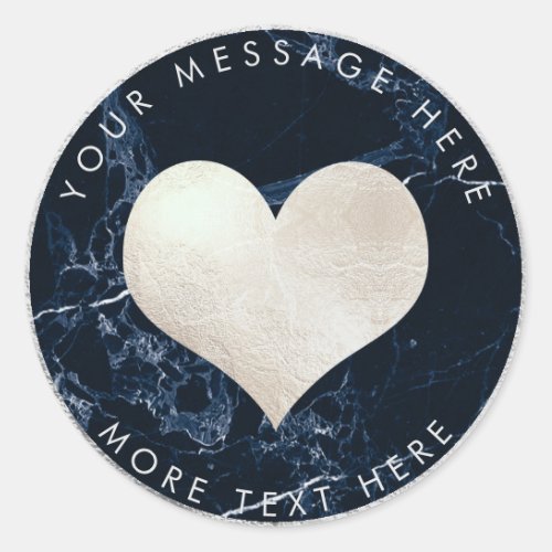 PixDezines HEART FAUX SILVERBLUE MARBLE Classic Round Sticker