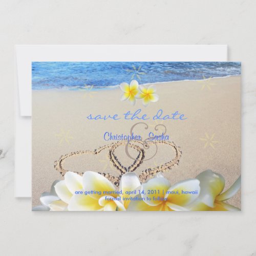 PixDezines Hearts+Plumeria in the Sand Save The Date