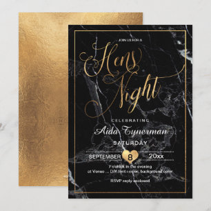 PixDezines Hens Night Faux Gold Script+Marble Invitation