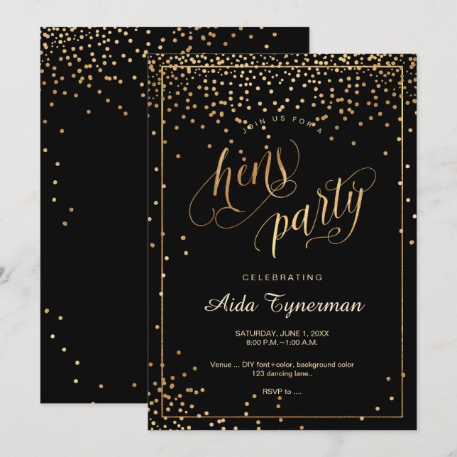 PixDezines Hens Party Faux Gold Confetti Invitation (Front/Back)