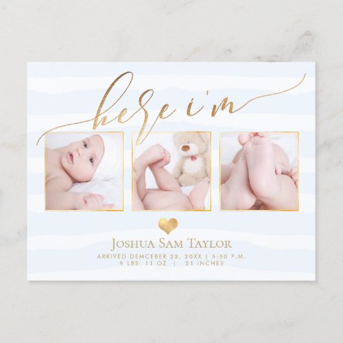 PixDezines Here Im Birth AnnouncementHeart Announcement Postcard