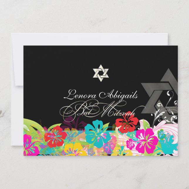 PixDezines hibiscus/Bat Mitzvah Invitation (Front)