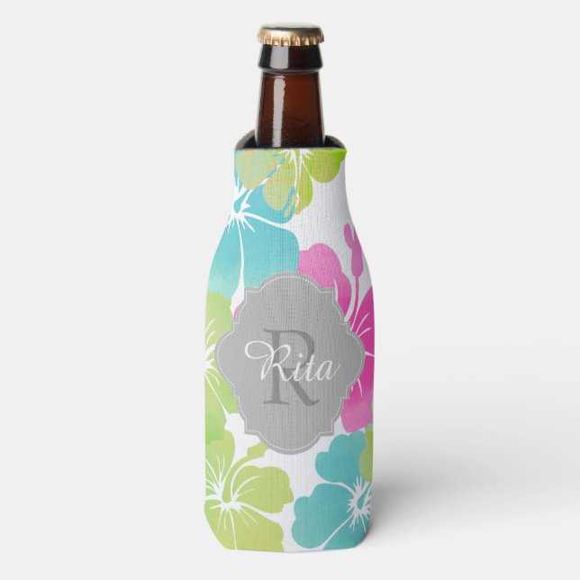 PixDezines hibiscus/DIY background Bottle Cooler (Bottle Front)