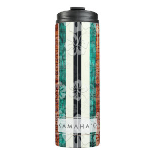 PixDezines Hibiscus Faux Koa Wood Longboard Thermal Tumbler