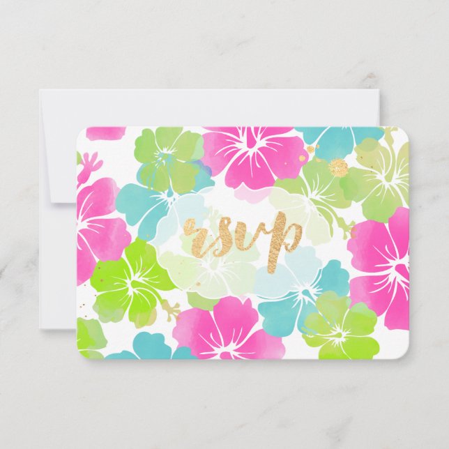PixDezines hibiscus/floral/rsvp RSVP Card (Front)
